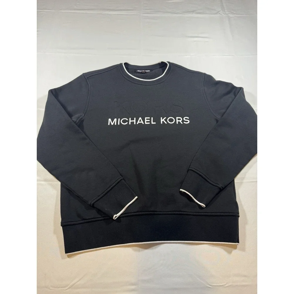 Michael Kors Men's Black Crewneck with Embossed KORS and White Logo